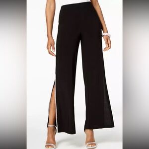MSK Women's Black Rhinestone Embellished Wide-Leg Slit Pull-On Pants Size Large